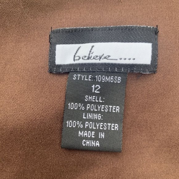 VINTAGE Believe Chiffon Flutter Ruffle Brown Dress wood beads Women's Size 12 - Picture 5 of 13